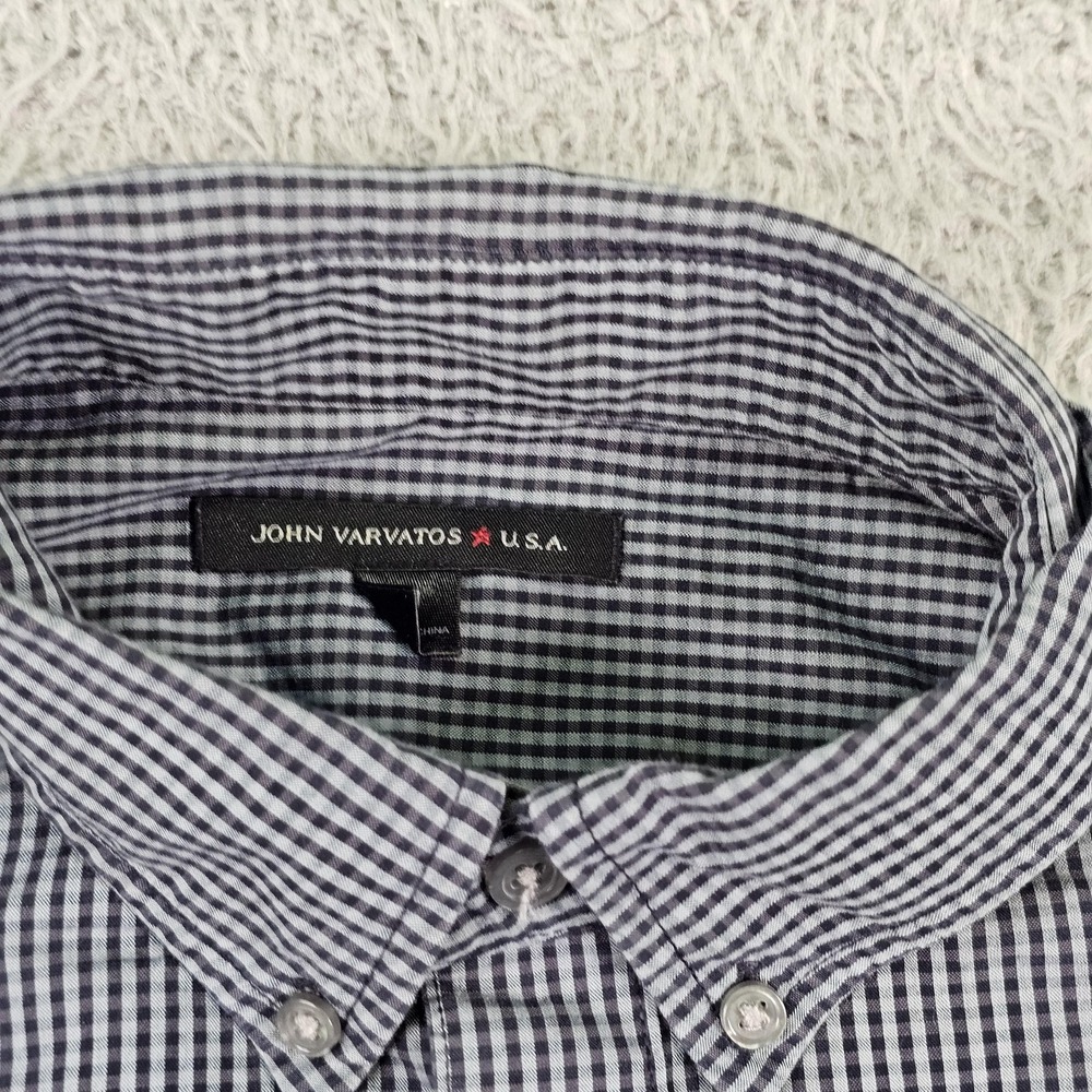 John Varvatos USA Shirt Mens Medium Blue Check Button Down Long Sleeve Cotton - Picture 7 of 11